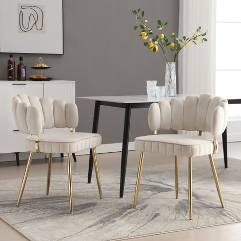 Ensemble de 2 chaises de salle à manger modernes et luxueuses en velours avec pieds en métal doré, design élégant tissé à la main et coussins moelleux pour salle à manger, salon et chambre à coucher. (1/5)