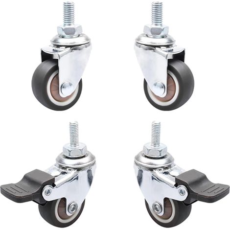 Lot de 4 Roulettes pour meubles, 25 mm, TPR et métal, 360°, avec freins (1/5)