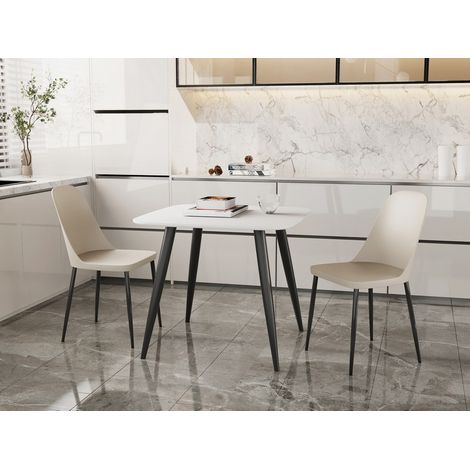 Aspen Tapered Legs Square Dining Table and 2 Duo Plastic Seat Chairs with Metal Legs - White/Calico/Black - Flat Packed