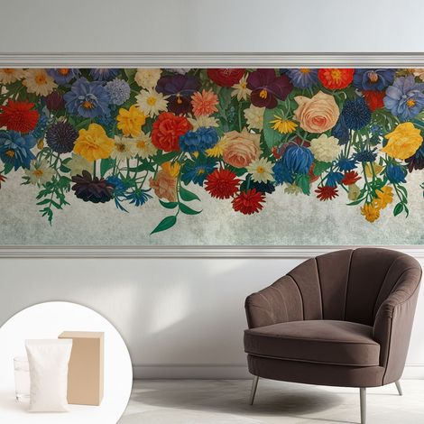 Papier peint intissé mural pour salon chambre à coucher tendance et originale - Colle incluse gratuite Fleurs colorées 250x104 cm (1/5)