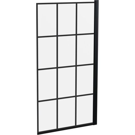 Black Grid Reversible Hinged Shower Bath Screen with 6mm Toughened Safety Glass (1/5)