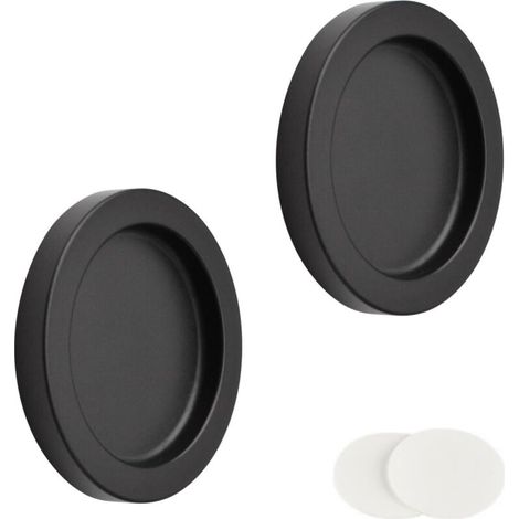 2 Pack Sliding Door Handle Round Self Adhesive Aluminum Alloy Invisible Sliding Door Handle for Sliding Barn Drawer Wardrobe Cabinet (Black) (1/5)