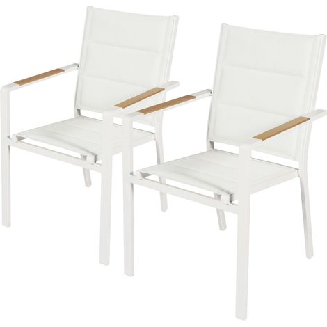 Oviala – Lot de 2 chaises de jardin empilables en aluminium et textilène 550g/m² – Charge maximale 200kg – Accoudoirs confort 62cm – Hauteur d'assise 44cm (1/5)