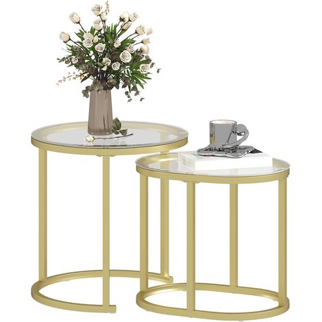 Tables basses empilables ovale et ronde acier doré Ø 50 x 50,5 cm