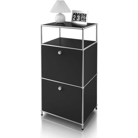 Floordirekt – Étagère métal chromé 2 compartiments verrouillables – Dimensions L50 × P40 × H100 cm – Finition mate noire – Pour rangement élégant