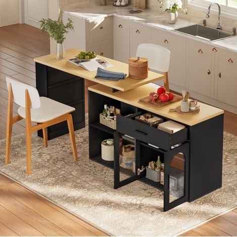 Isola cucina con tavolo girevole a 360°, cassetto e ripiani 136x50x78 cm OKMYHOME (1/5)