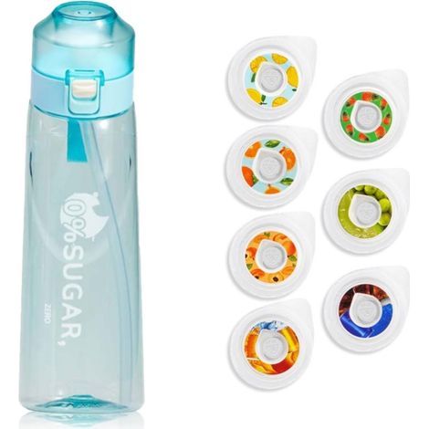 650ml Tritan Sports Water Bottle - 7 Natural Fruity Flavors, Transparent Blue (1/5)