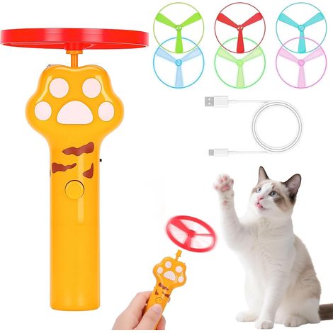 Jouet pour chat attrape-frisbee, lanceur de frisbees rechargeable, 6 frisbees, lanceur de jouets pour chat, oiseau volant pour chat, jouet interactif pour chat pour une utilisation intérieure et extér (1/2)