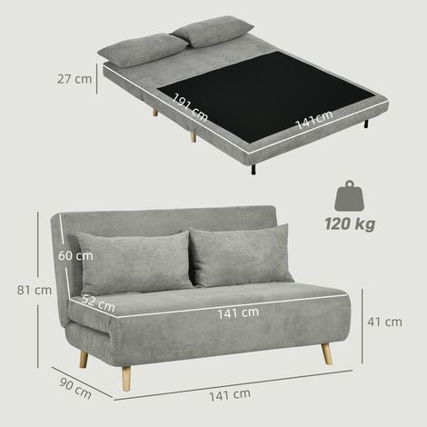 Schlafsofa, Gästebett, 3-fach verstellbare Rückenlehne, Leinenoptik, bis 120 kg, 141 x 90 x 81 cm, Grau (1/5)