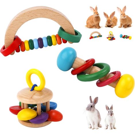 Wooden Rabbit Toys, Safe Toys for Rabbits Toys Wooden Rattles Toys for Guinea Pigs Bite Resistant for Chinchillas Hamsters Small Animals Game Teeth Grinding (1/5)