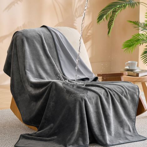 Couverture Imperméable 127x152 cm Polaire Double Face Antidérapante Lavable pour Chien, Canapé, Lit, Voiture, Extérieur, Matelas, Camping, Pique-Nique - Gris (1/5)