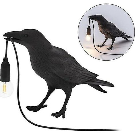 Lampe oiseau en résine, corbeau, lampe LED, applique murale, lampe de table, décoration de salon (1/5)