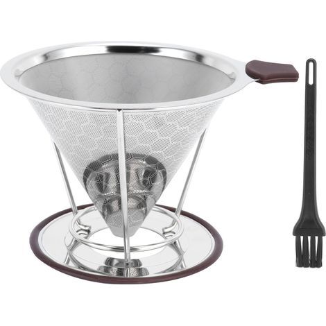 Filtre à café en acier inoxydable avec support, entonnoir en maille, outil de préparation de café pour cuisine, 1-6 tasses (1/5)