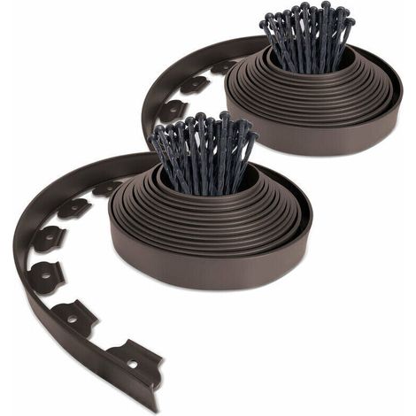 Bordure de jardin flexible plastique 10m avec 30 piquets marron - hauteur 5cm - epaisseur 2.8-3mm