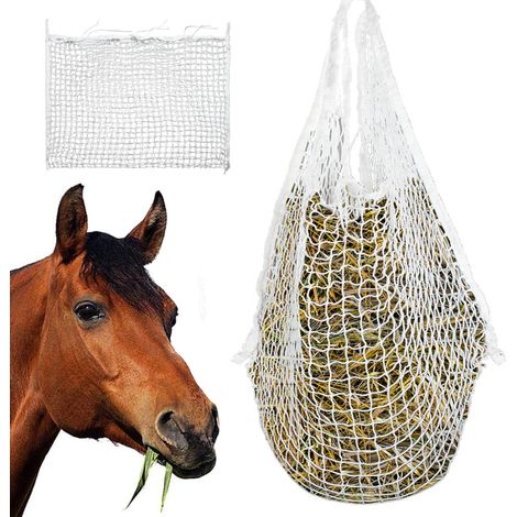SWANEW Rete Fieno per Cavalli Sacche per Fieno per Cavalli. Rete Fieno con Piccoli Fori. Sacco in Rete Tessuta Borse 120 x 90 cm maglie 3x3cm Bianco (1/5)