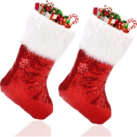 Christmas Stocking - 17 Inches - Red Glitter Sequin - Family Holiday Decoration - 2 Pack (1/5)