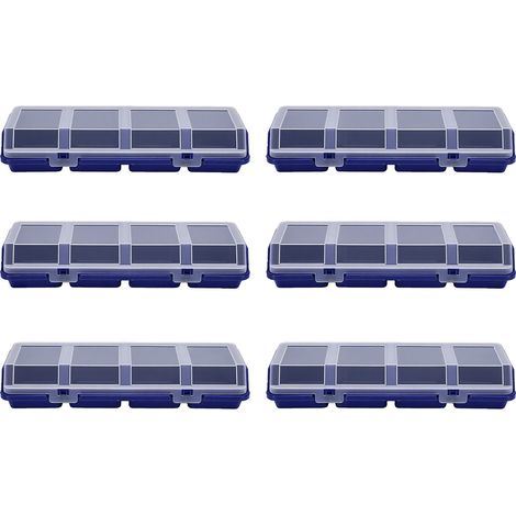 Boîte de rangement pour vis et clous (6 pièces), 4 compartiments, séparateurs, idéale pour garage, atelier ou bureau (bleu). (1/5)