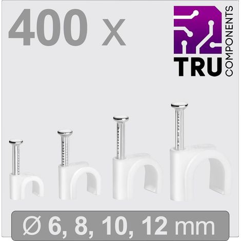 TRU COMPONENTS T24CA127 Chiodino fissacavo TC-13448460 Intervallo Ø fascio 3 fino a 12 mm Bianco 400 pz.