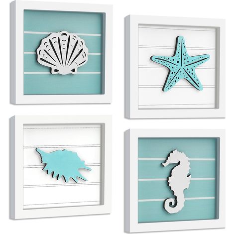 DETENE Set de 4 Déco murales 3D coquillage étoile de mer, thème marin. (1/5)