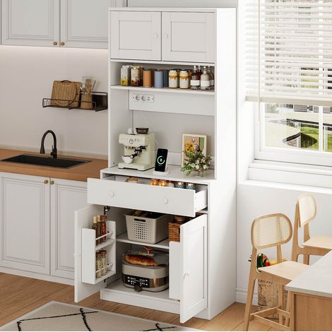 Mobile cucina 40x72x180 cm con LED RGB, prese USB e contenitore, MDF bianco (1/5)
