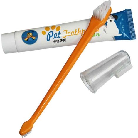 Kit Soins Dentaires Chien - Dentifrice Enzymatique 70g Et Brosse Ergonomique - Nettoyage Plaque Et Haleine Fraiche - Set Complet 3 Pieces (1/5)