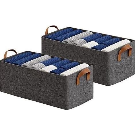 Set mit 2 Aufbewahrungsboxen für Kleiderschränke – Faltbare Aufbewahrungsbox aus Stoff mit Metallrahmen, Aufbewahrungskorb für Kleiderschrank, Wäscheschrank, Jeans und Pullover (Grau, 302417CM) (1/5)