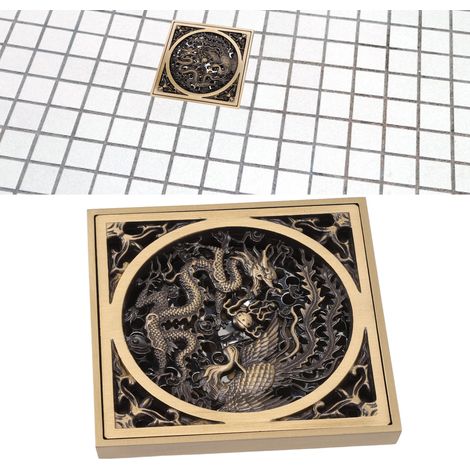 Siphon de sol antique style européen carré pour douche, idéal pour cuisines, salles de bains, garages, sous-sols et balcons. (1/5)