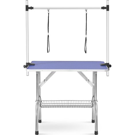 Table de toilettage pliable pour animaux de compagnie, avec bras réglable, surface antidérapante, bleu, 117 x 61 x 76 cm (1/5)