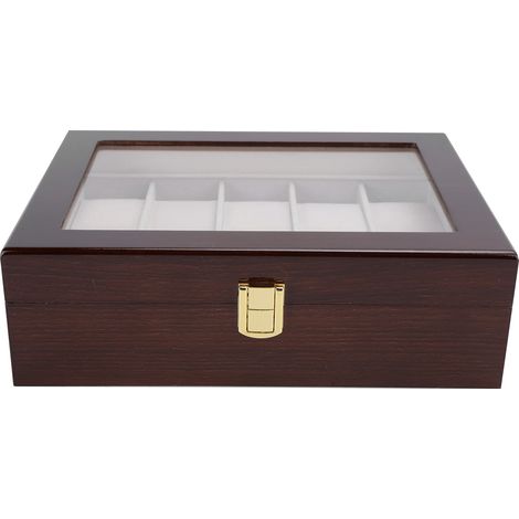 Coffret de rangement montres en bois élégant, organiseur 10 emplacements, écrin de luxe pour bijoux et montres, boîte de stockage raffinée (1/5)