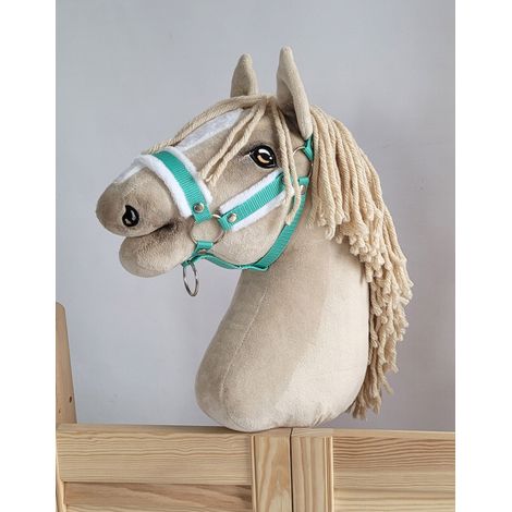 Cavezza regolabile per cavalli Hobby Horse A3 color menta con pelliccia bianca (1/3)