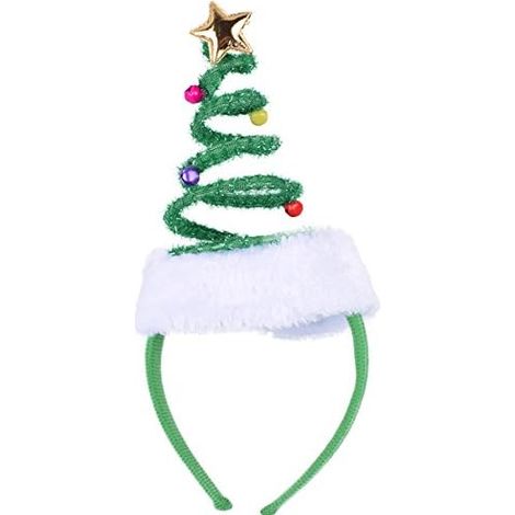 diadema con forma de árbol de Navidad, campanillas de colores, tela metalizada, estrella dorada, talla única, para adultos y niños. (1/5)