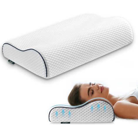 Oreiller en Mousse à mémoire de Forme, 59x 39 x 10/12 cm, Ergonomique Coussin de Soutien Cervical, Coussin de positionnement latéral, Coussin orthopédique (Blanc) (1/5)