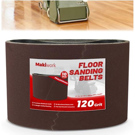 Lot de 10 bandes abrasives 750 x 200 mm K120 en oxyde d'aluminium pour ponceuse à parquet - Compatible avec Scorpion (1/5)