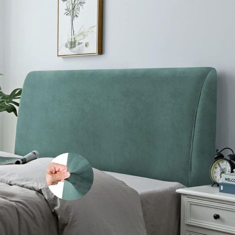 Housse de tête de lit extensible anti-poussière pour têtes de lit rembourrées en lin (vert, longueur de la tête de lit (120-140 cm))