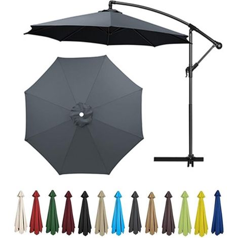 Toile de rechange pour parasol d'extérieur de 3 m (10 pi), toile de rechange pour parasol déporté à 8 baleines, compatible avec les parasols de jardin et de marché (gris, 3 m / 10 pi - 8 baleines) (1/5)