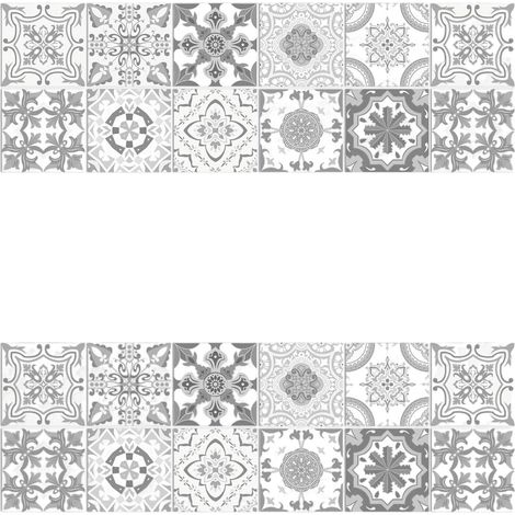 (Gris 15 cm x 15 cm x 24 pièces) Sticker mural autocollant motif mandala, PVC imperméable, décoration murale de cuisine (1/5)
