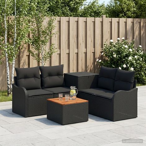 Set di divani 6 pz Nero Rattan sintetico e Acciaio vidaXL (1/5)