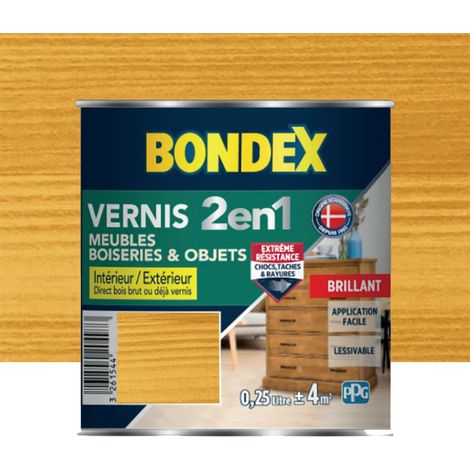 Bondex – Vernis intérieur 2 en 1 chêne clair brillant 0,25 L – Finition brillante – Protection contre chocs et rayures – Pour bois brut ou vernis