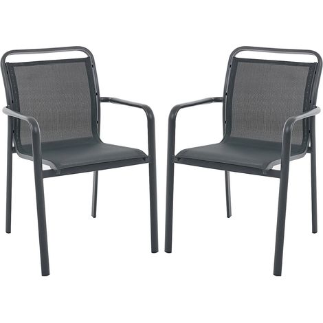 Lot de 2 fauteuils de jardin empilables en aluminium et textilène - Gris foncé - VELYRA de MYLIA (1/5)