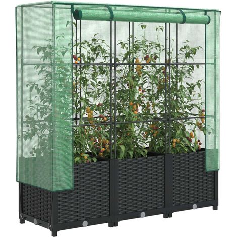 Jardinière Pot de Fleurs surélevée avec housse aspect rotin 120x40x138 cm CFW81074 (1/5)