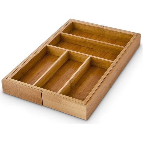 Range-Couverts organiseur de Tiroir de Cuisine en bois HxlxP : 5 x 48 x 46 cm Extensible en bambou (1/5)