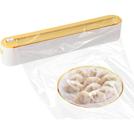 Magneétique Coupe Film Alimentaire - Élégant blanc et jauneDistributeur & Dérouleur Pour Papier Aluminium Et Film Alimentaire, Pratique Coupe Lisse Sans Perçage, Organisateur De Cuisine (1/5)