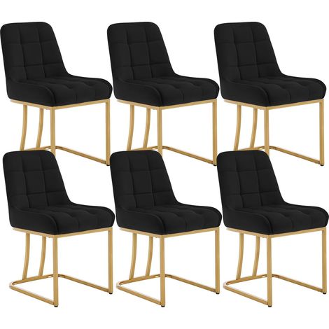 Woltu – Lot de 6 chaises en velours noir – Chaise salle à manger, cuisine, salon – Dimensions 39 x 45 cm, hauteur 84 cm – Assise confortable et stable