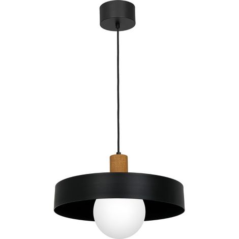 Suspension boule verre blanc Ø40 E27 noir bois Luminex