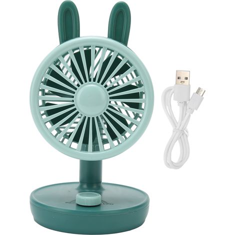 Ventilateur de bureau USB étudiant réglable inclinable ergonomique forme lapin mignon silencieux petit pour camping pique-nique vert (1/5)