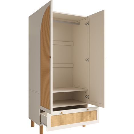 Armoire blanche avec 2 portes, tiroir, étagères réglables et penderie, style campagne, 180x85x52 cm (1/5)