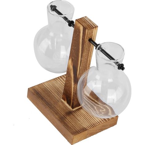 Vase innovant avec support en bois, vase hydroponique en verre transparent, décoration de bureau - Type C (1/5)