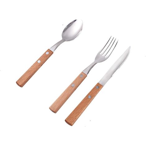 Besteckset aus Holz, Steakmesser aus Edelstahl, Geschirr mit Holzgriffen für Hochzeitsbankette, 3er-Pack