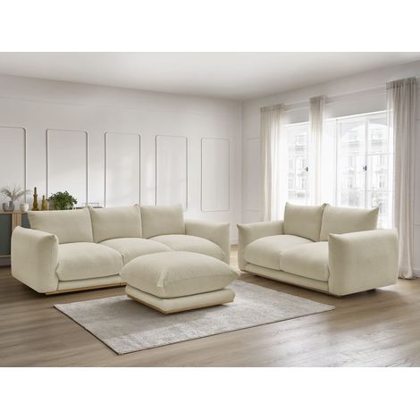 BOBOCHIC - Ensemble canapé droit fixe 3 + 2 places ERNEST tissu bouclette avec pouf Beige (1/5)