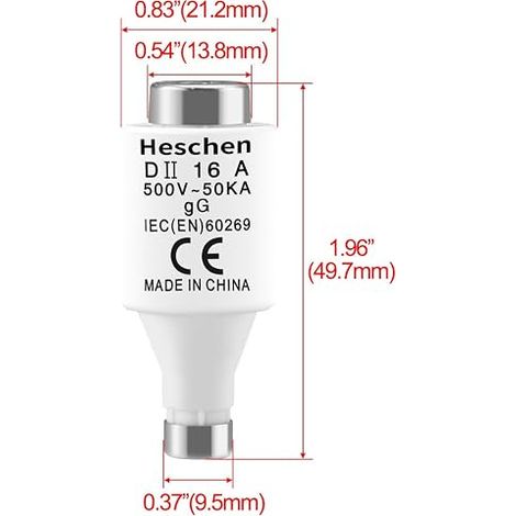 Ceramic Fuse Links, DII Type Fuse Links, 16A 500VAC, gG Type, for Cable and Line Protection (1/4)